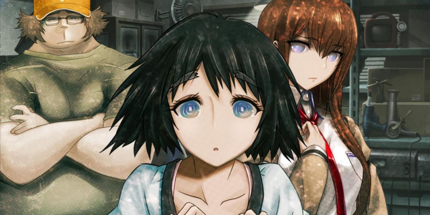 Various characters from Steins;Gate stare with complexed expressions