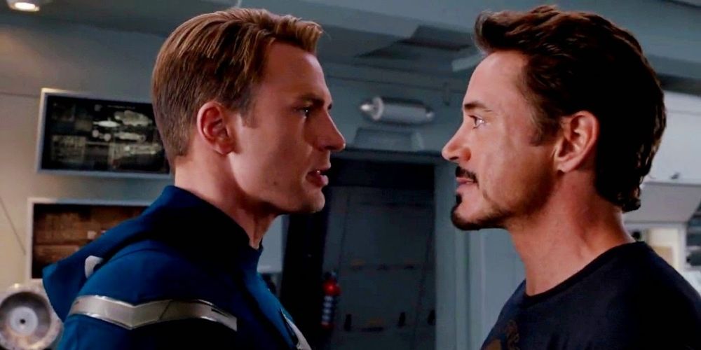 Steve Rogers and Tony Stark arguing in The Avengers