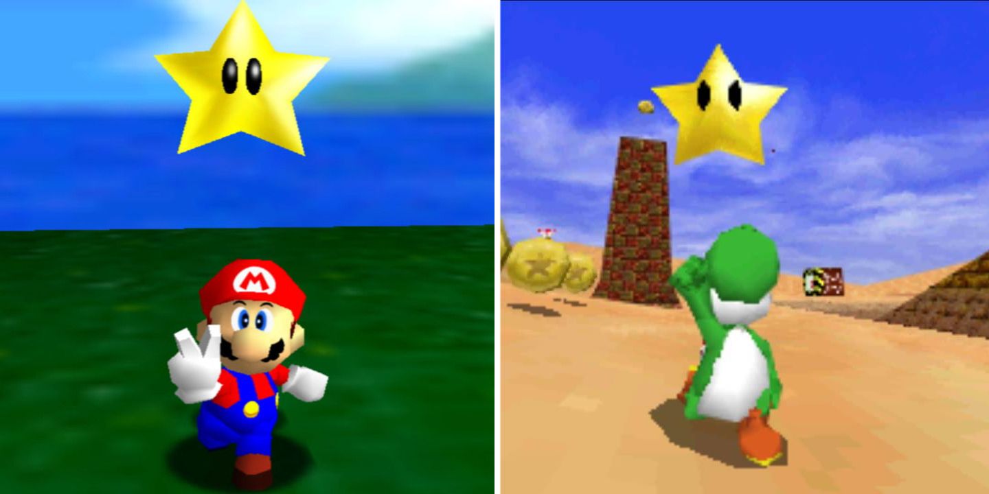 Mario obtains a Star in Super Mario 64 while Yoshi obtains one in Super Mario 64 DS