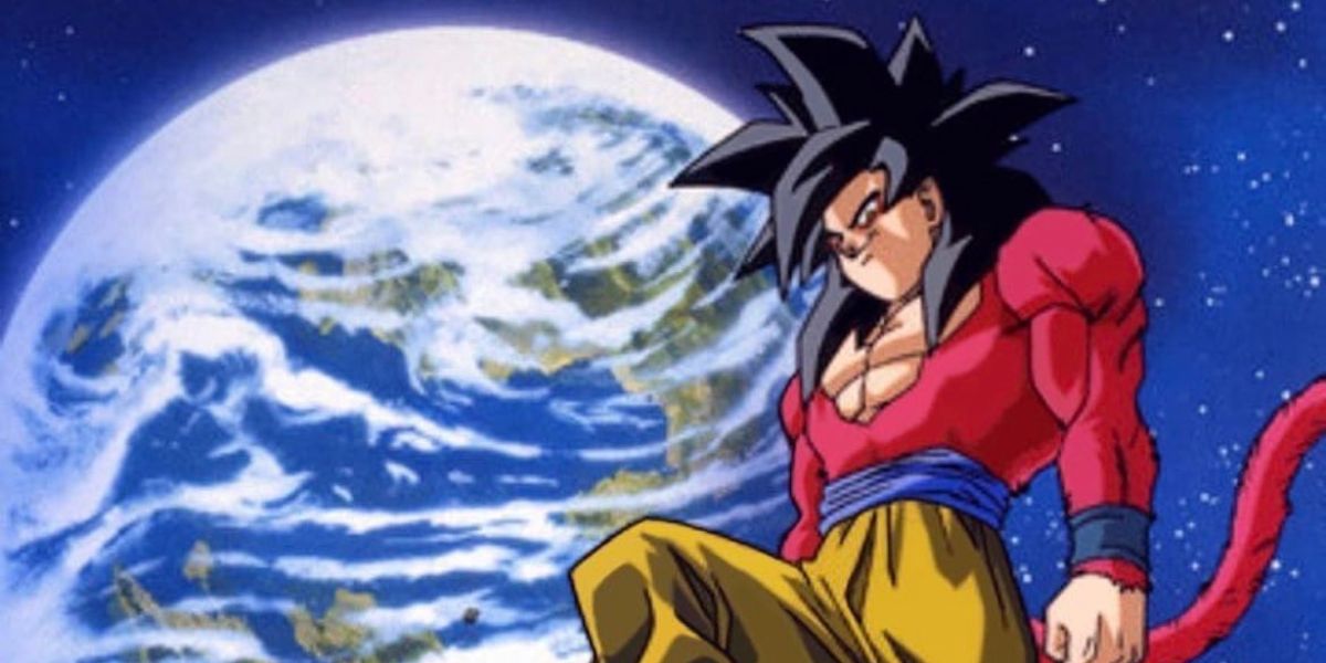 Super Saiyan 4 Goku standing in front of Planet Earth in the Dragon Ball GT Opening