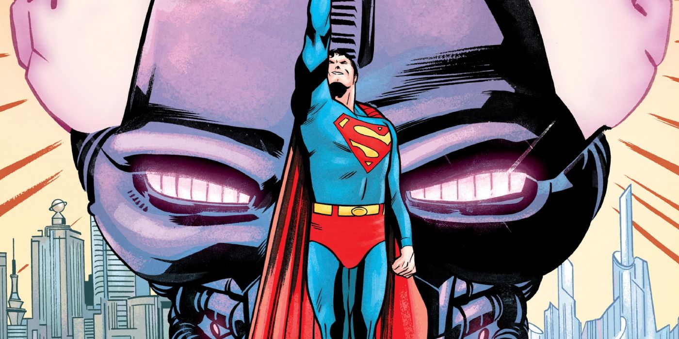 Superman flying with Brainiac Skull Ship behind him in Superman 78.
