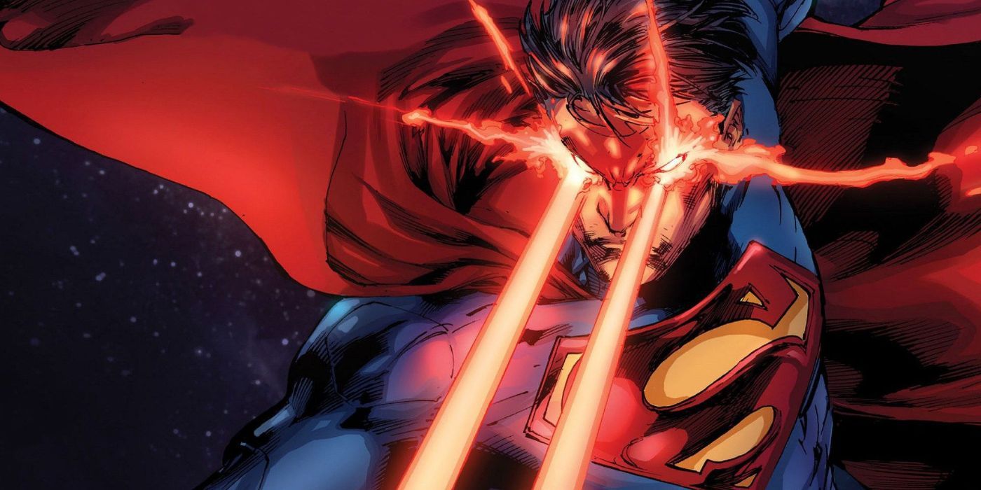 Superman, from DC Comics, firing heat vision from his eyes. 