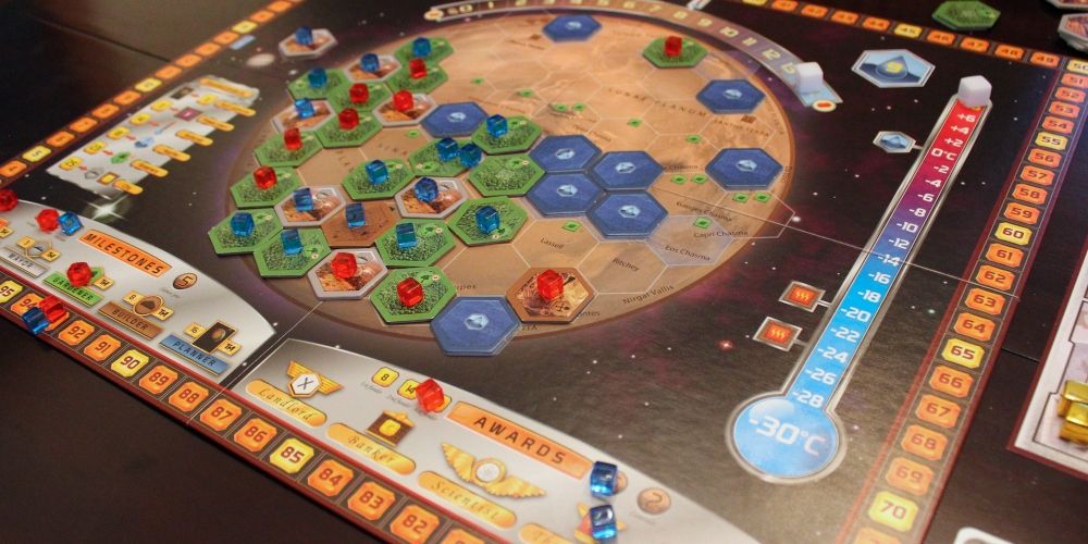 An ongoing game of Terraforming Mars.
