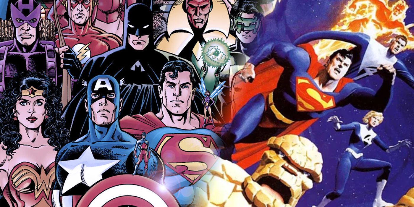 JLA/Avengers with Superman/Fantastic Four split image