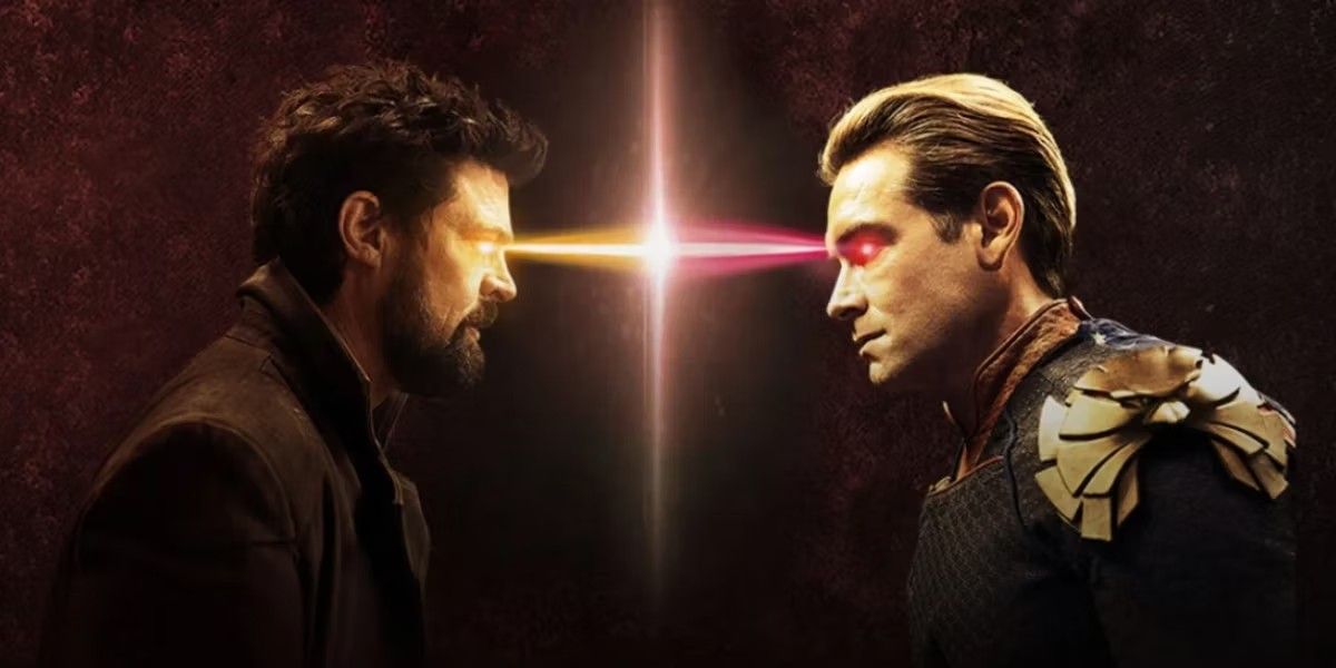 Butcher and Homelander face off with heat vision in a promotional image for The Boys