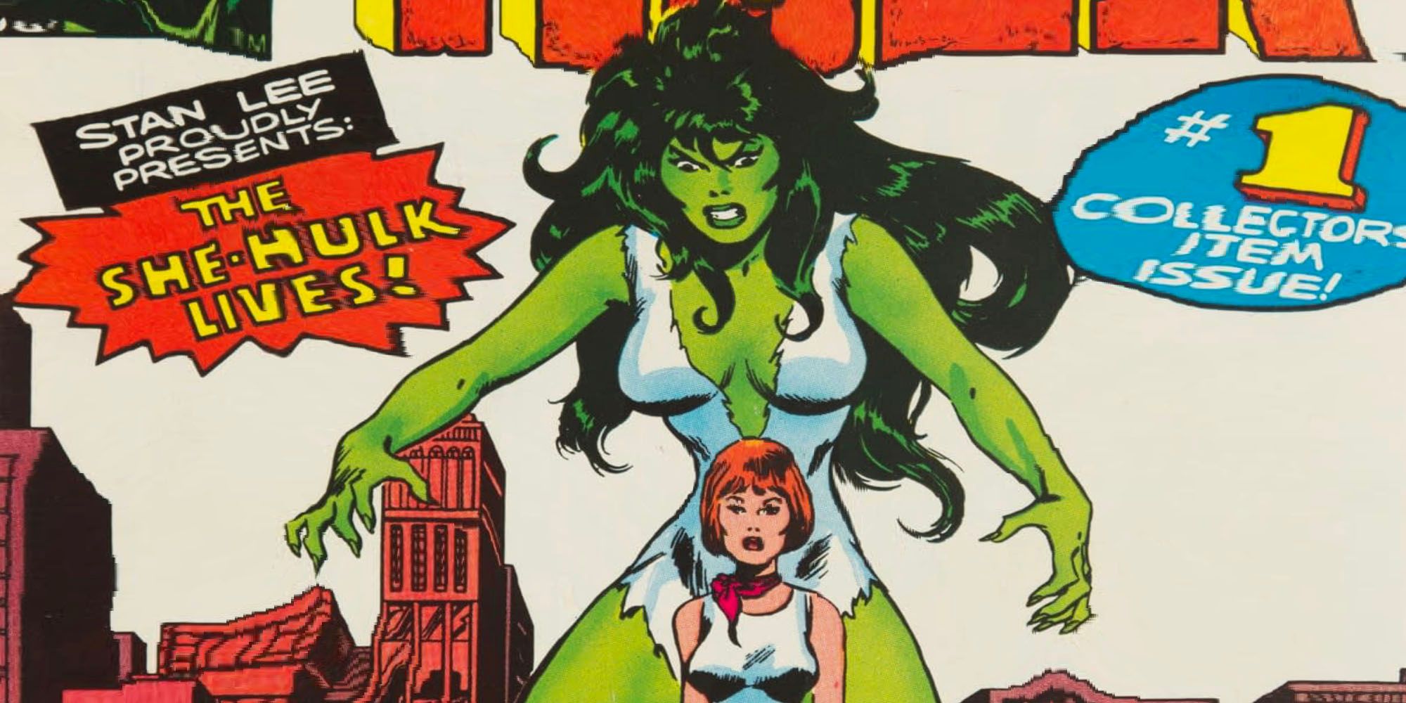 The Savage She-Hulk #1 Origin Story of the She-Hulk Standing Over a Terrified Jen Watson in the Streets of NYC.