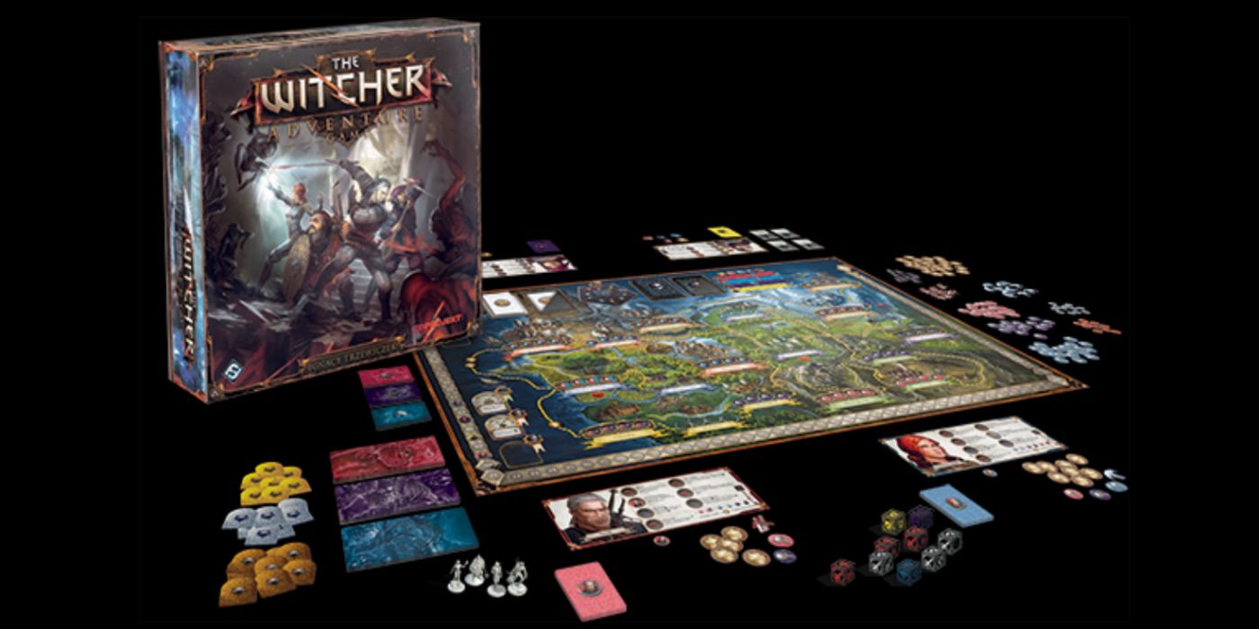 The board and box for The Witcher Adventure Game board game.