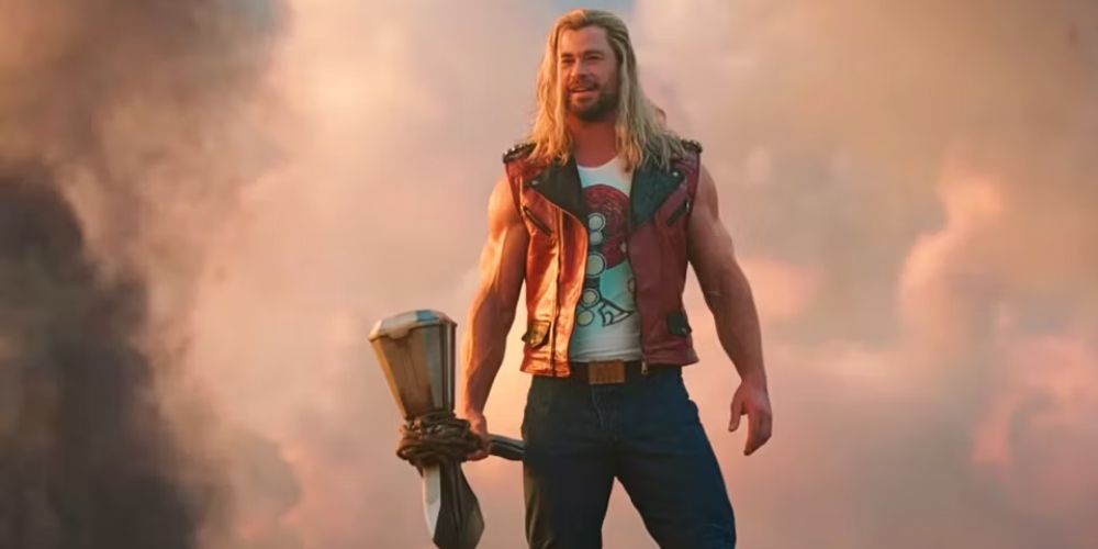 Thor with Stormbreaker in the first fight of Thor: Love and Thunder.