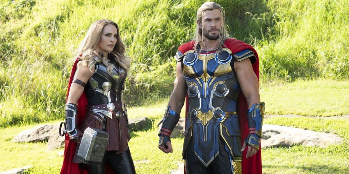 Thor and Mighty Thor in New Asgard in Thor: Love and Thunder