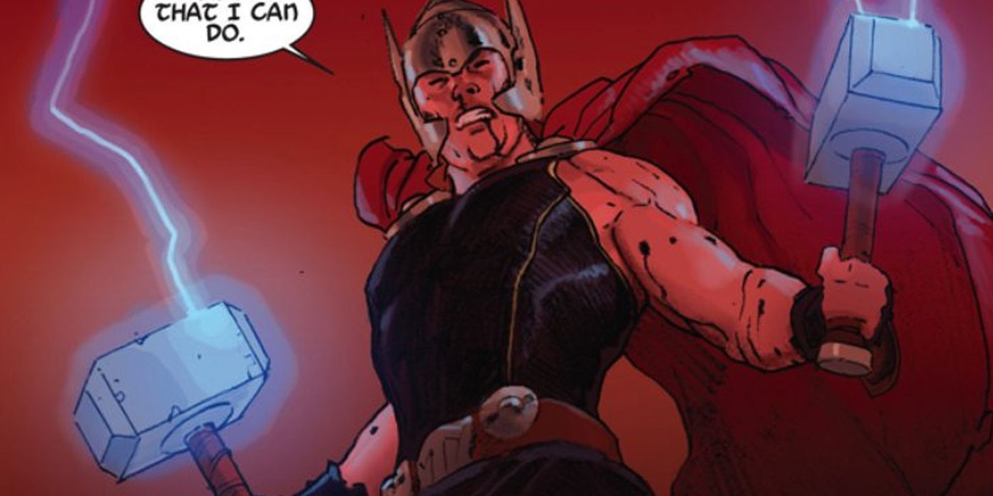 Thor holding two Mjolnirs
