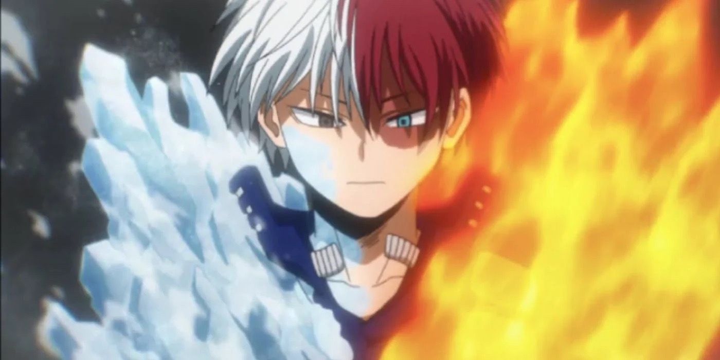 Todoroki Shoto's fire and ice quirk in My Hero Academia.