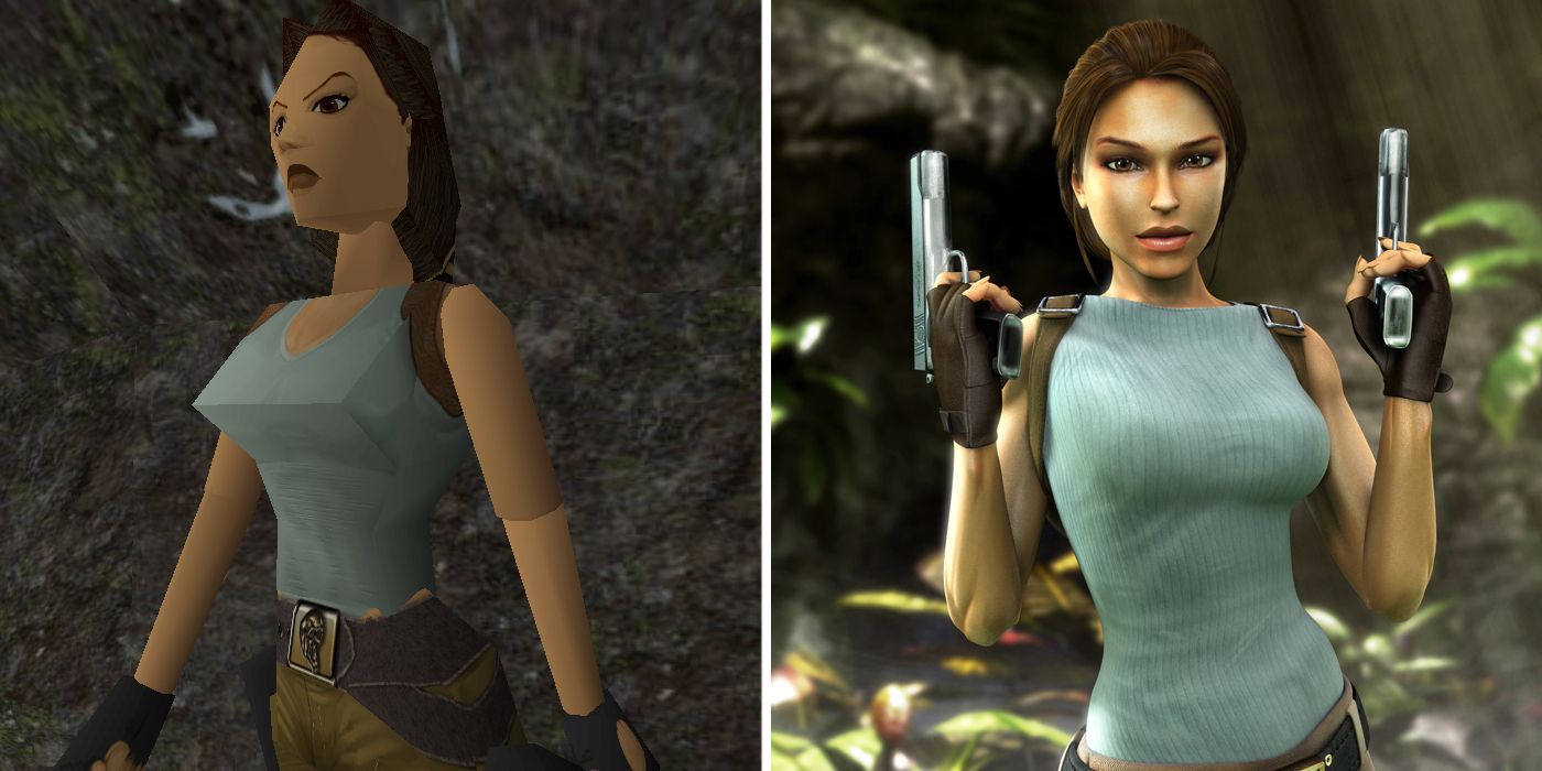 Lara Croft as she appears in Tomb Raider and Tomb Raider: Anniversary