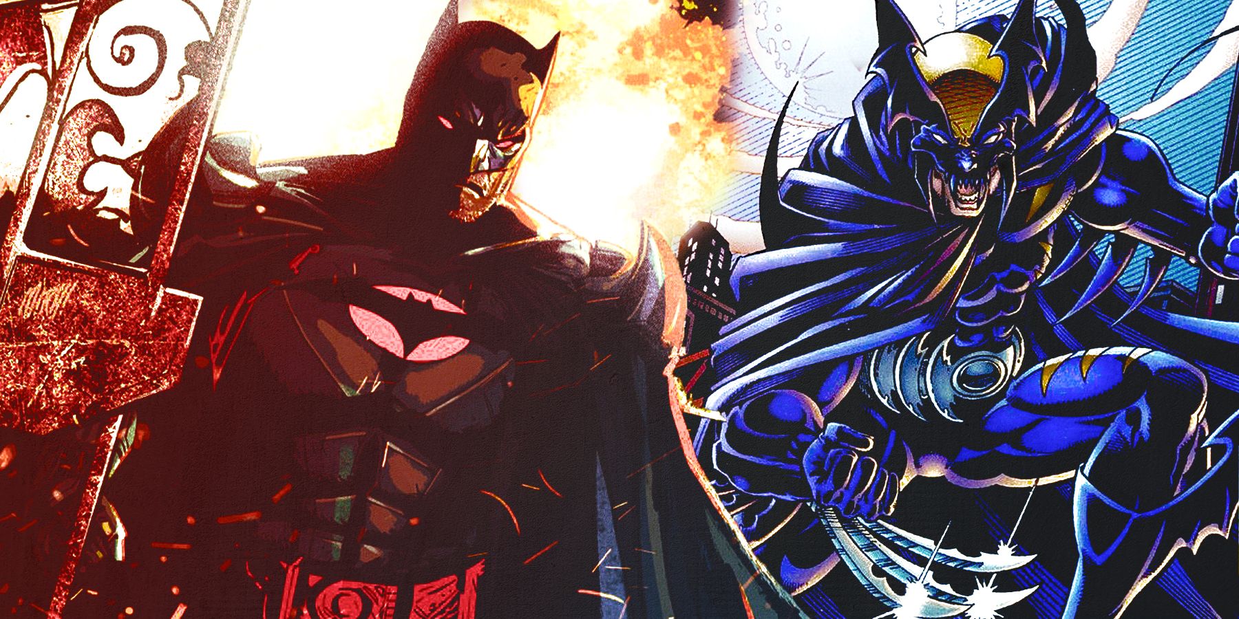 An image of collage of two alternate versions of Batman from DC Comics
