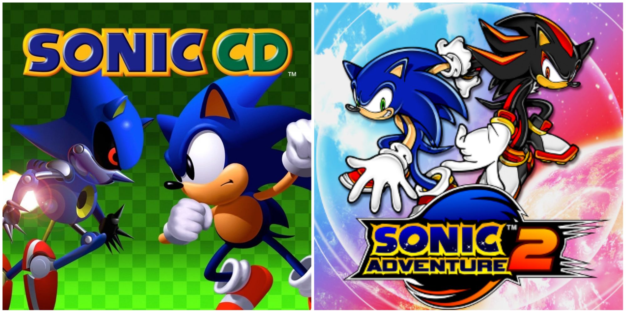 The cover art for Sonic CD and Sonic Adventure 2