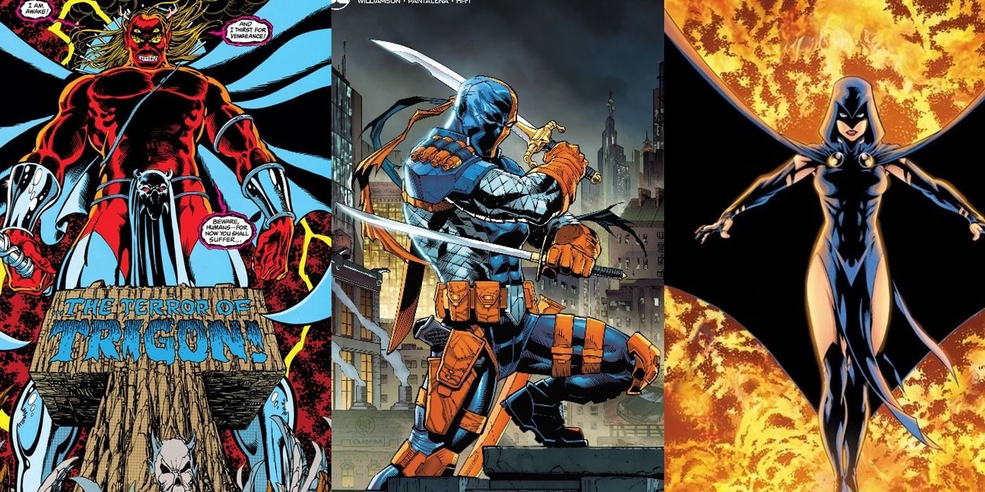 A group image showing the DC characters Trigon, Deathstroke, and Raven.