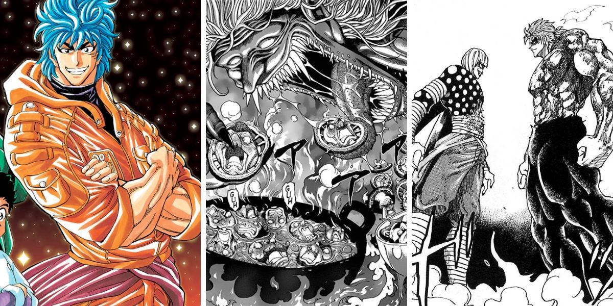 Images feature Toriko facing off in battle and a dragon cooking (Toriko)
