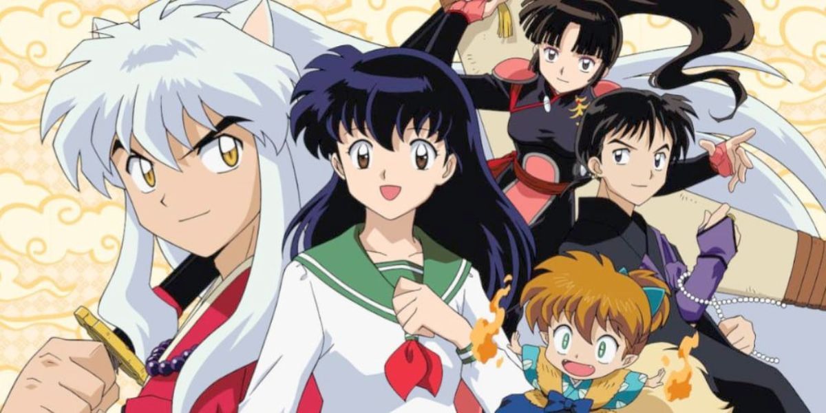 The main cast of InuYasha cast is posing (InuYasha).