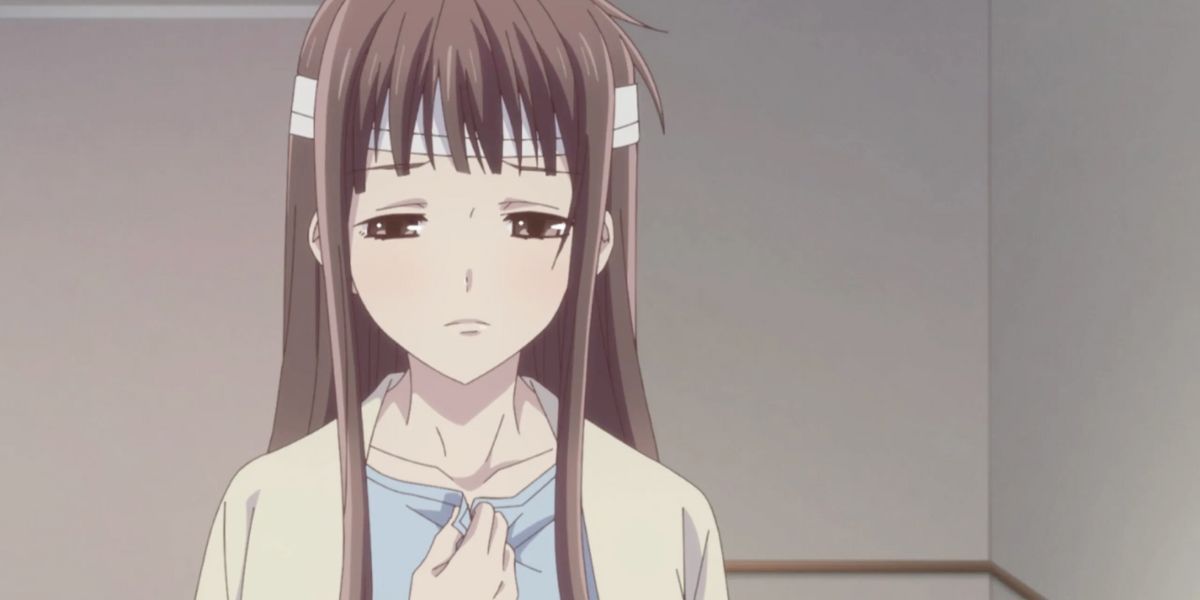 Tohru crying in her hospital bed in Fruits Basket.
