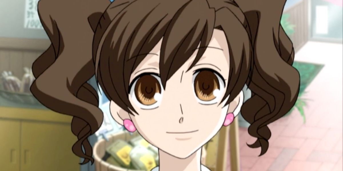 Haruhi is smiling and looking upward (Ouran High School Host Club)