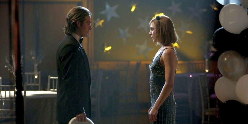Kevin Zegers as Woody and Samaire Armstrong as Nell look at each other at prom in It's A Boy Girl Thing