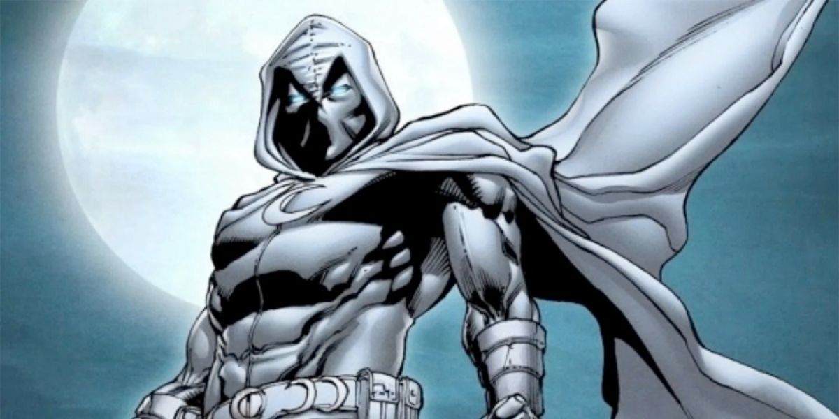 Image features Moon Knight posing in front of the moon