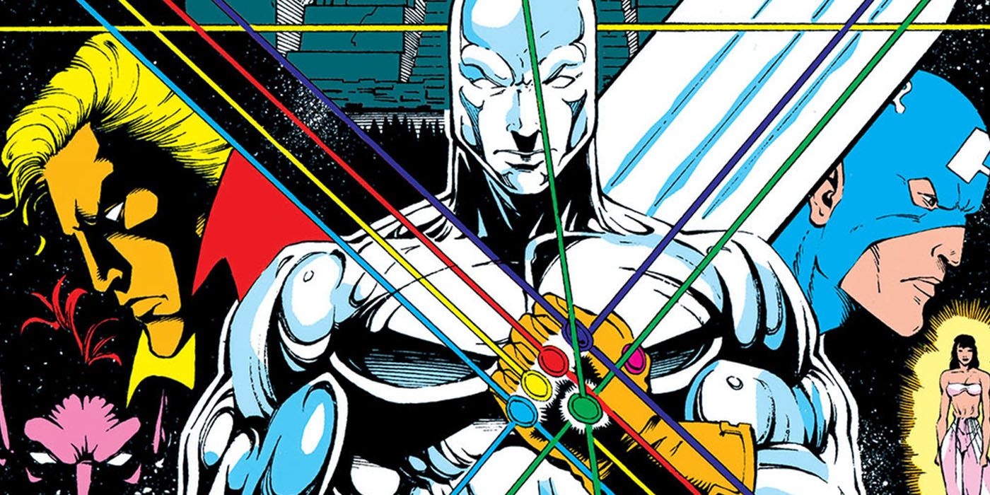 Silver Surfer wears the Infinity Gauntlet