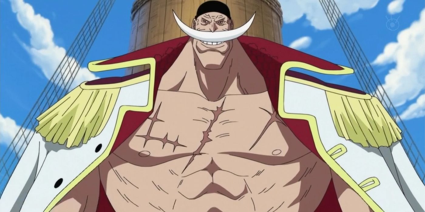 Whitebeard stands at the Marineford war in One Piece.