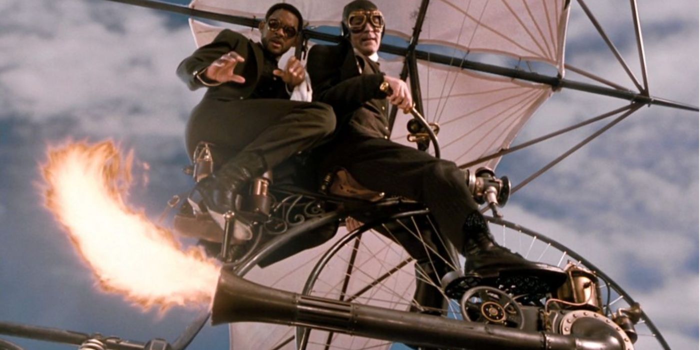 Will Smith and Kevin Kline in an action scene from the 1999 film Wild Wild West. 