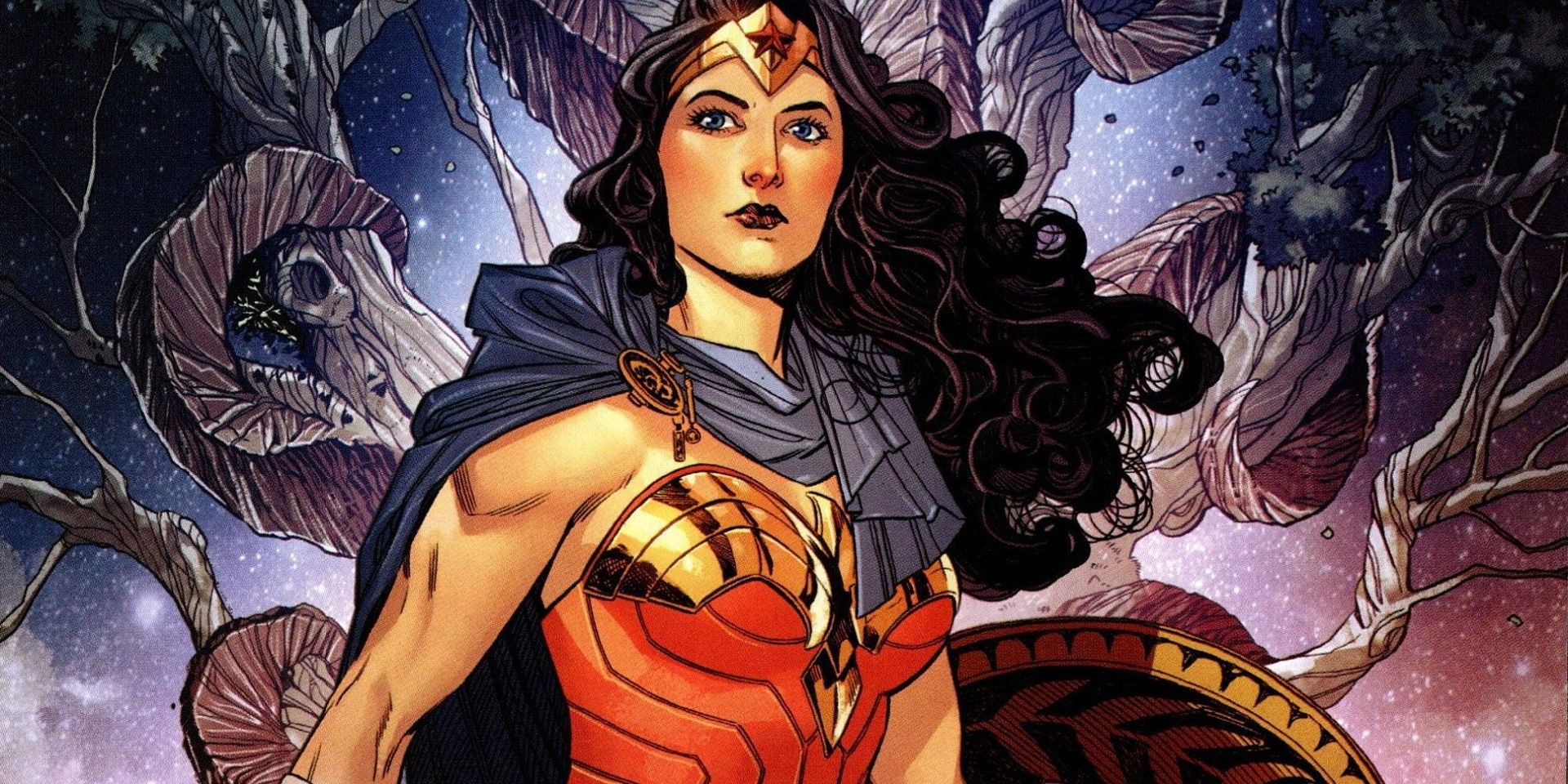 Wonder Woman stands with her shield in DC Comics