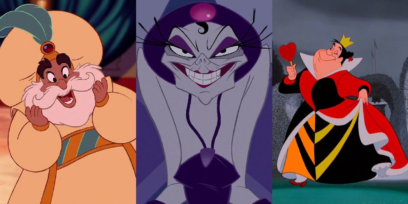Worst Disney Leaders in all the films – Banner image featuring the Sultan from Aladdin, Yzma from the Emperor's New Groove and The Queen of Hearts from Alice in Wonderland