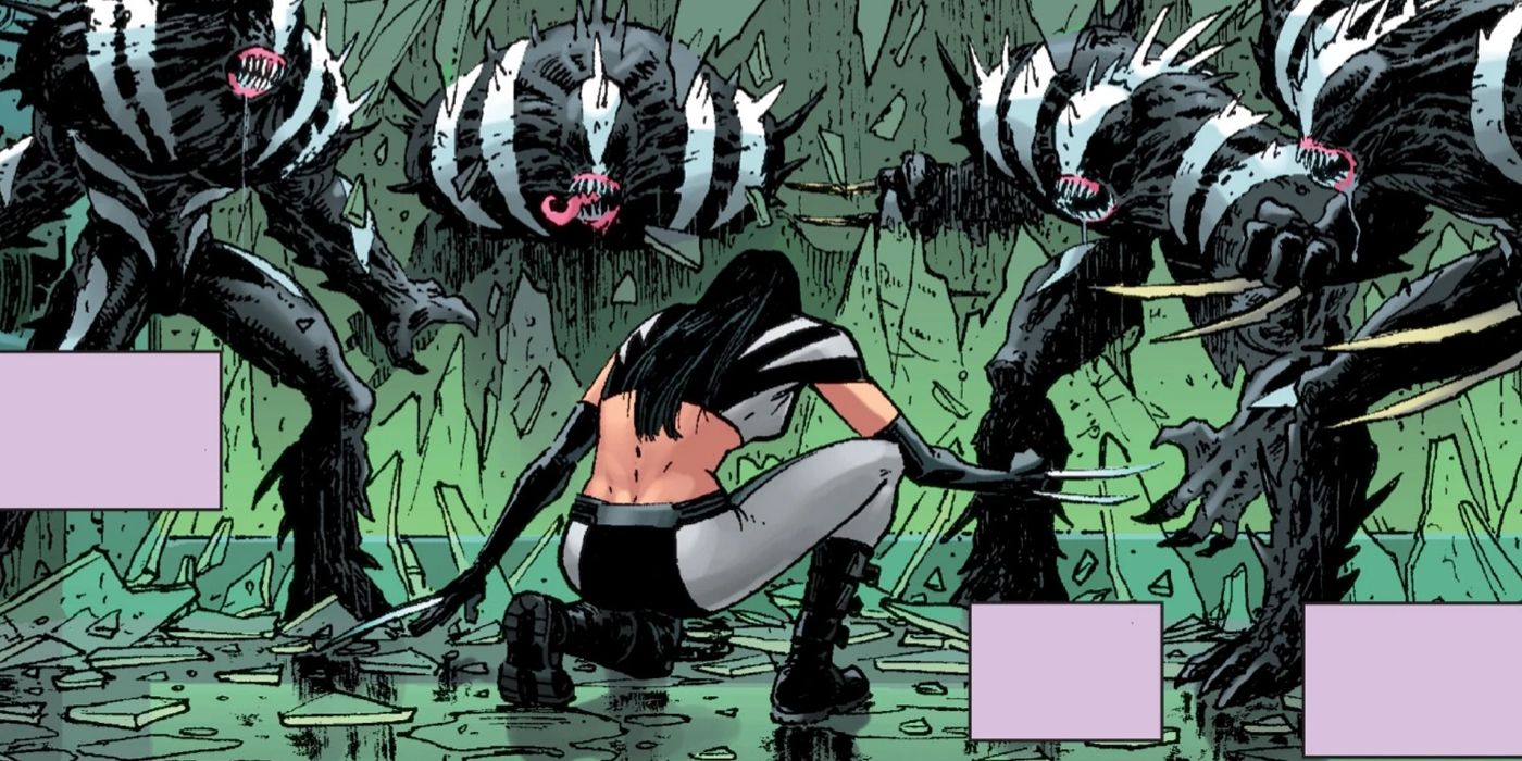 X-23 fighting cloned symbiote warriors in Circle of Four