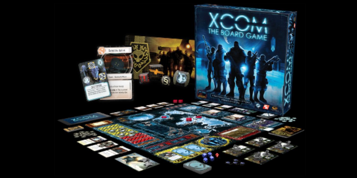 The components and box for the XCOM board game.