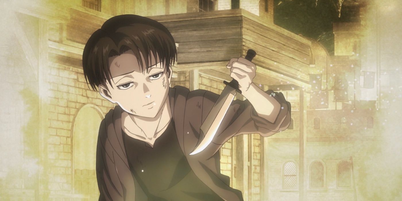 Young Levi holds a knife in Attack On Titan.