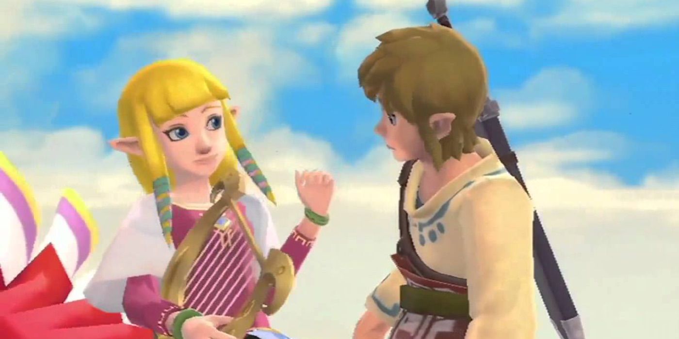 Zelda and Link Skyward Sword talking in the sky