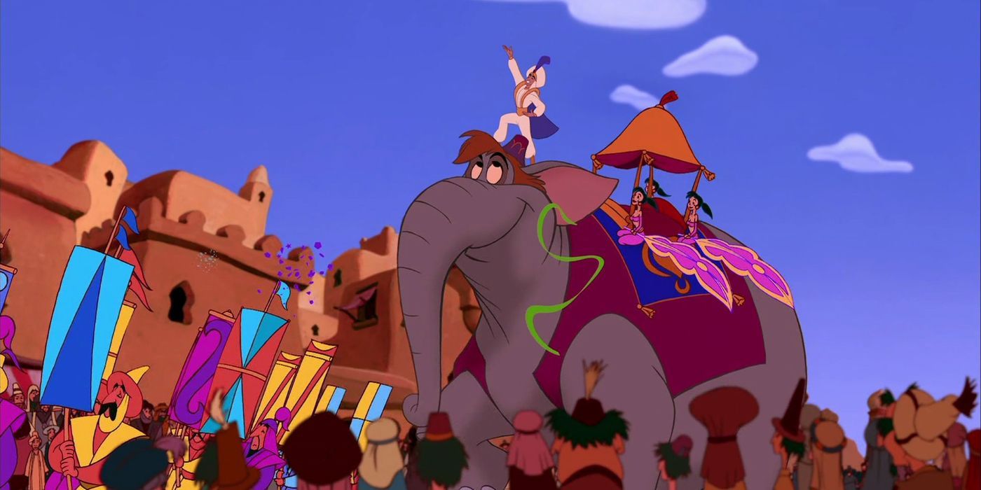 Aladdin as Prince Ali on an elephant, Aladdin