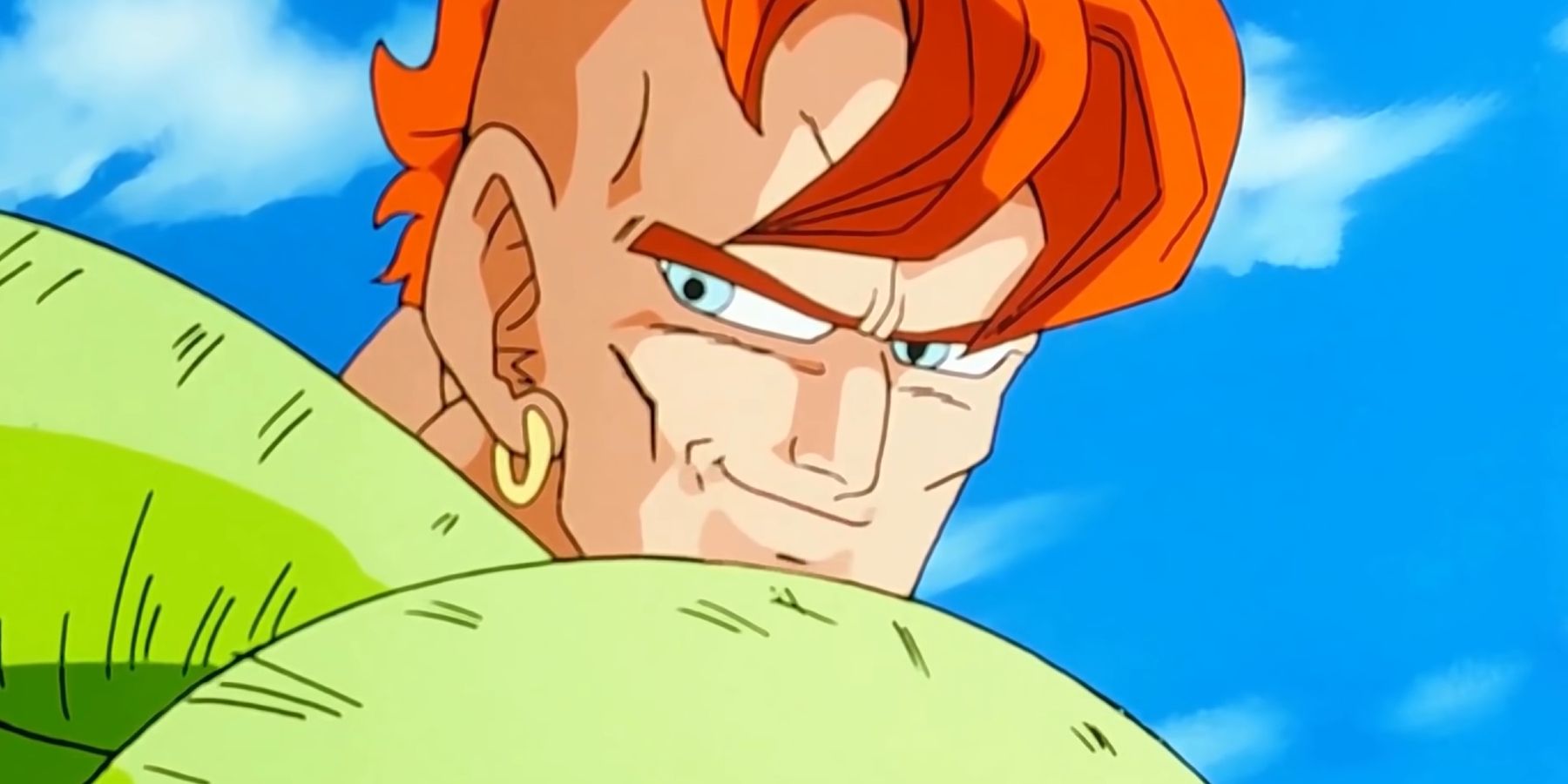 Android 16 smiles in Dragon Ball.