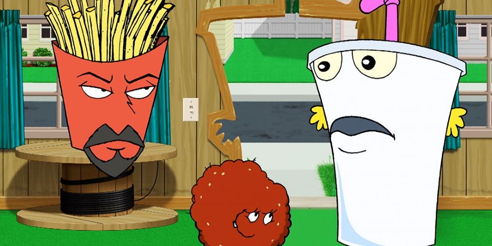 The main characters from Aqua Teen Hunger Force: Master Shake, Frylock, and Meatwad