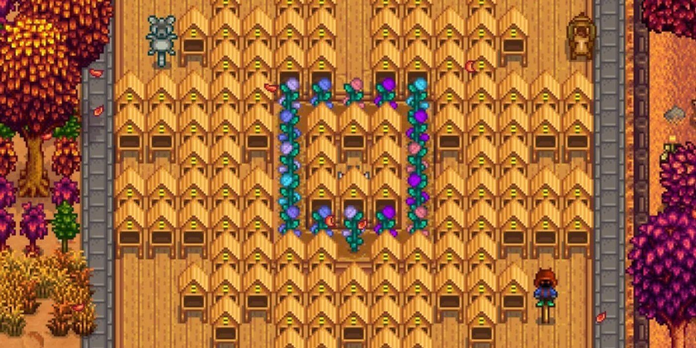 Bee Houses with Fairy Roses in Stardew Valley