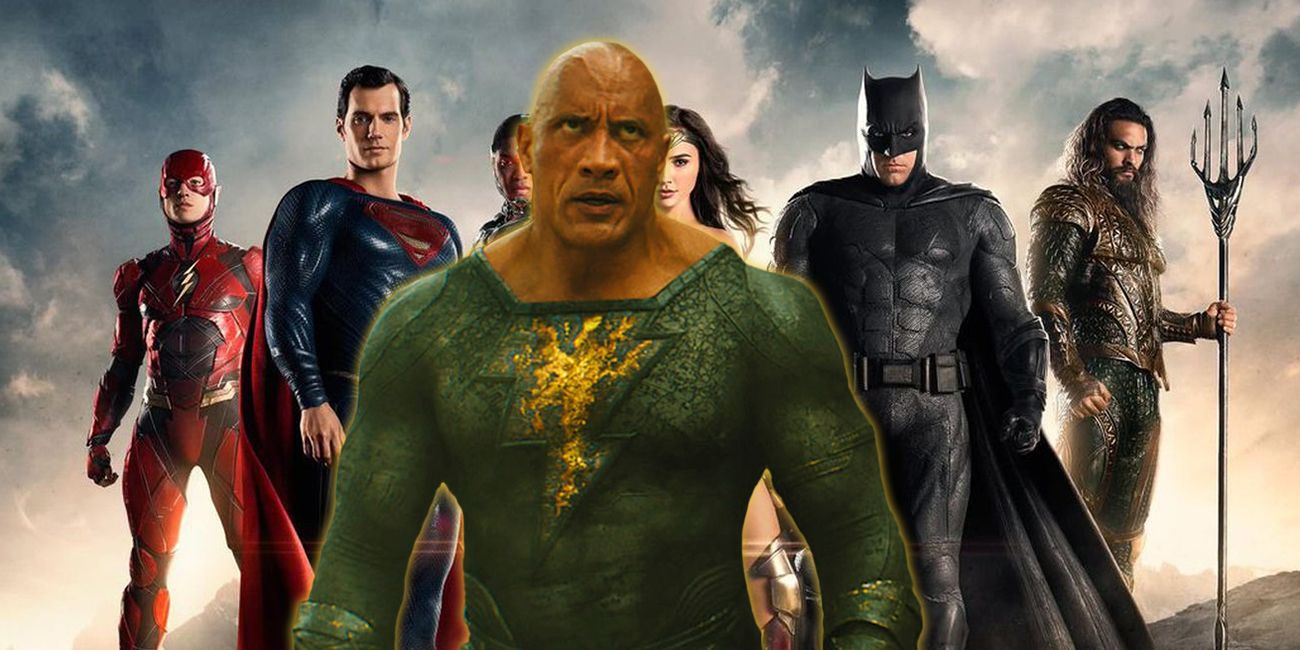 black adam in front of the justice league