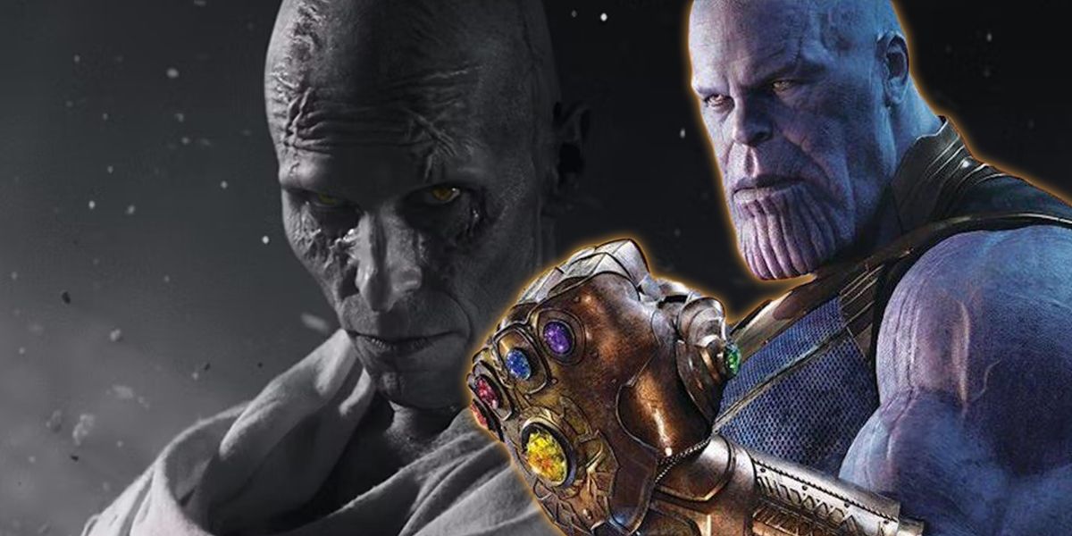 christian bale as gorr and thanos with the infinity gauntlet