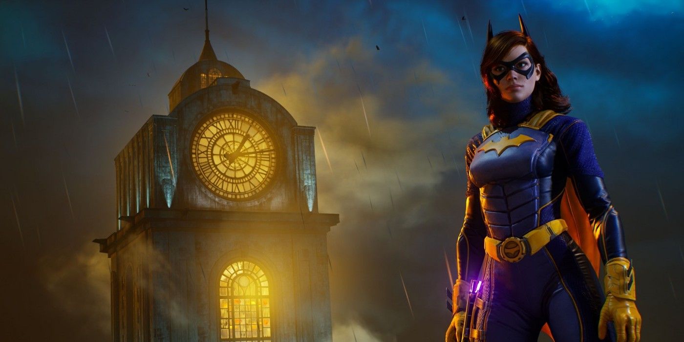 Batgirl stands in front of the Belfry in Gotham Knights.