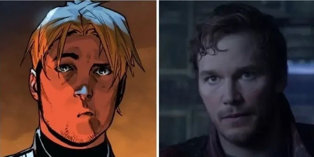 Split image of Peter Quill from Marvel Comics and Peter Quill from the MCU