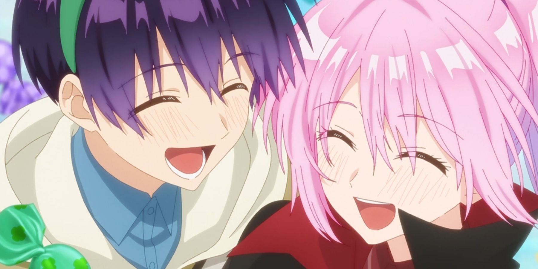 Shikimori and Izumi smiling and laughing together in Shikimori's Not Just A Cutie.