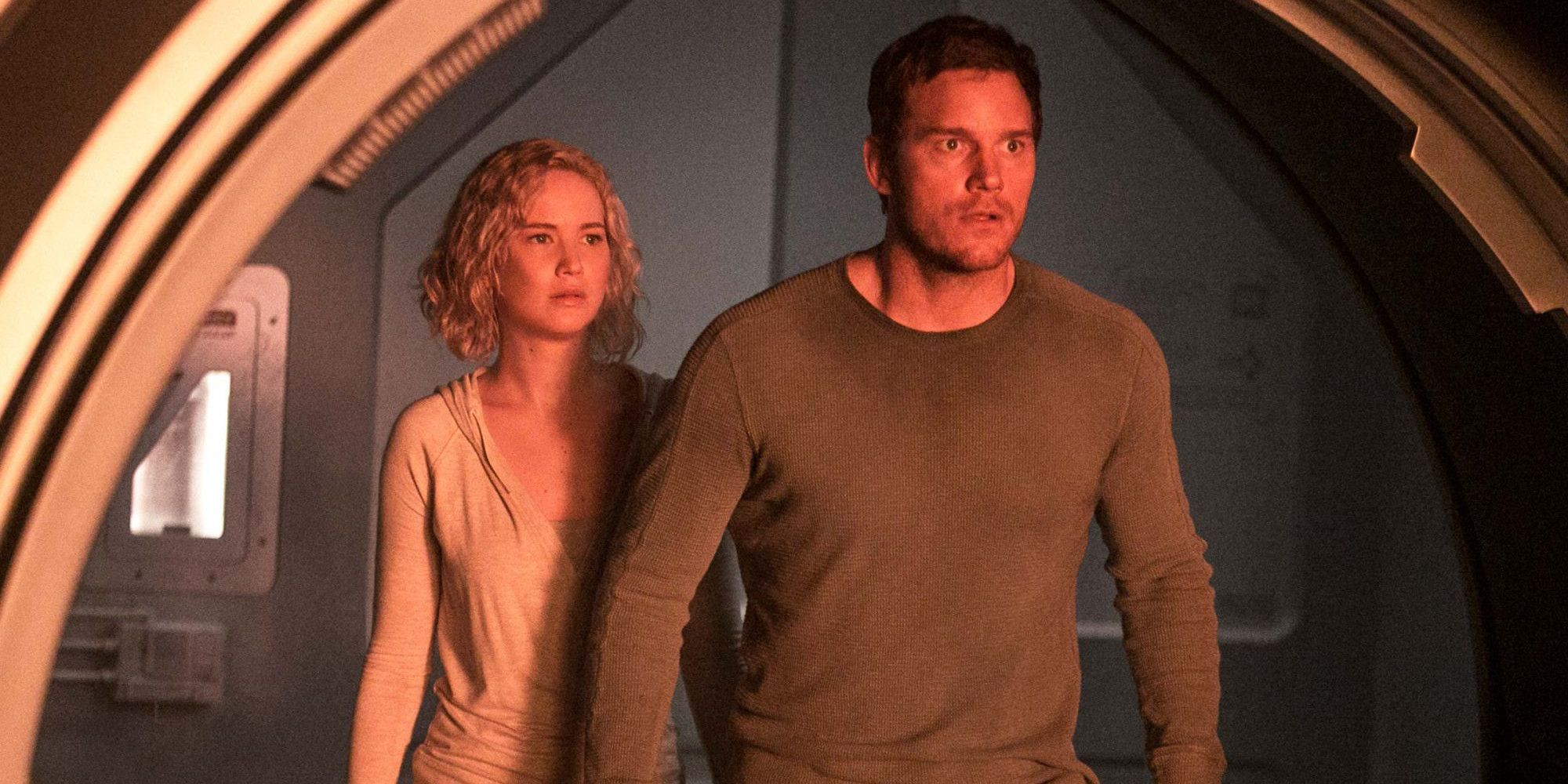 Jennifer Lawrence and Chris Pratt in Passengers.