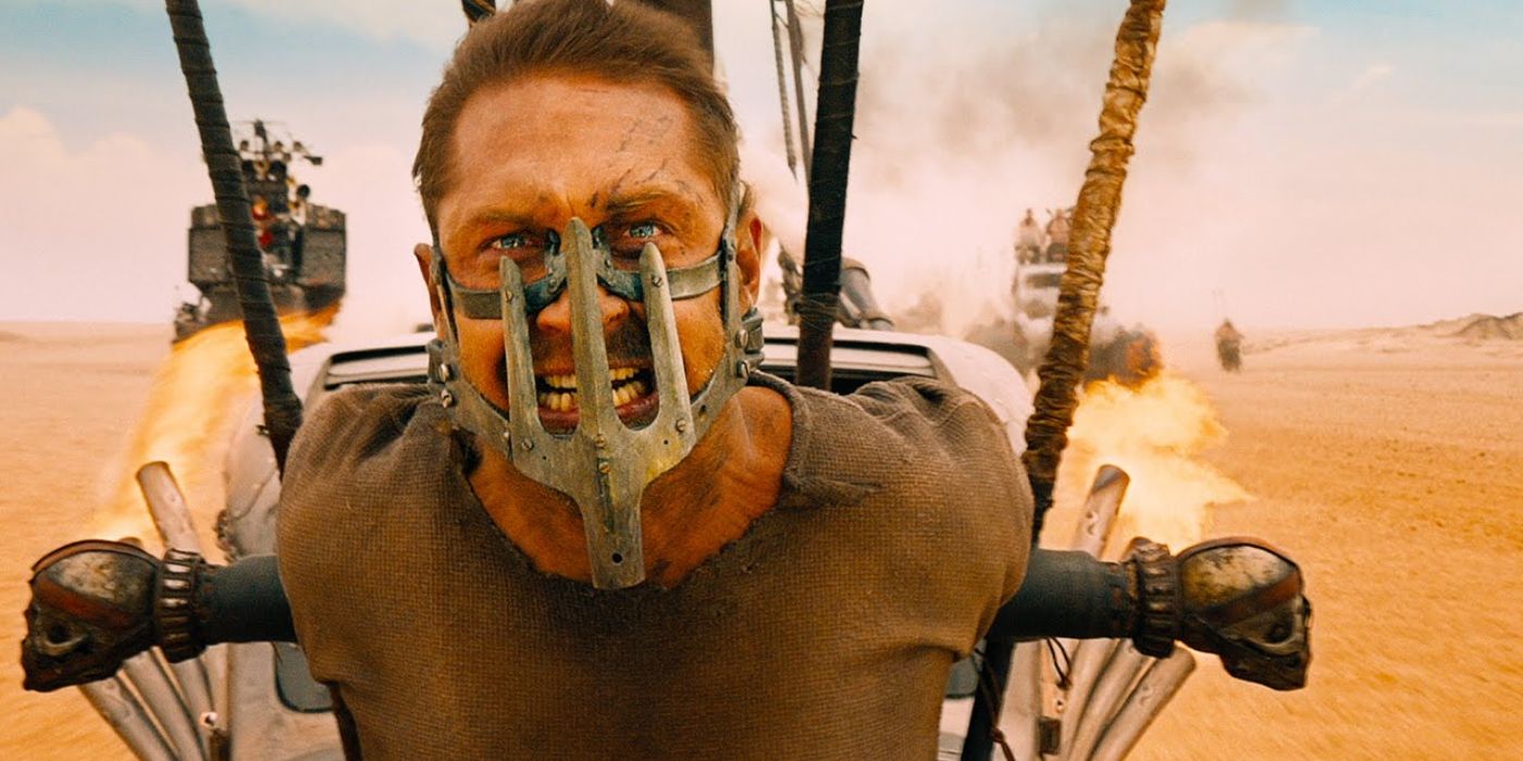 Tom Hardy as Max, strapped into a car in Mad Max: Fury Road.