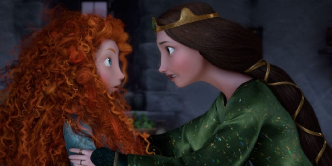 Merida and Queen Elinor in Brave look at each other