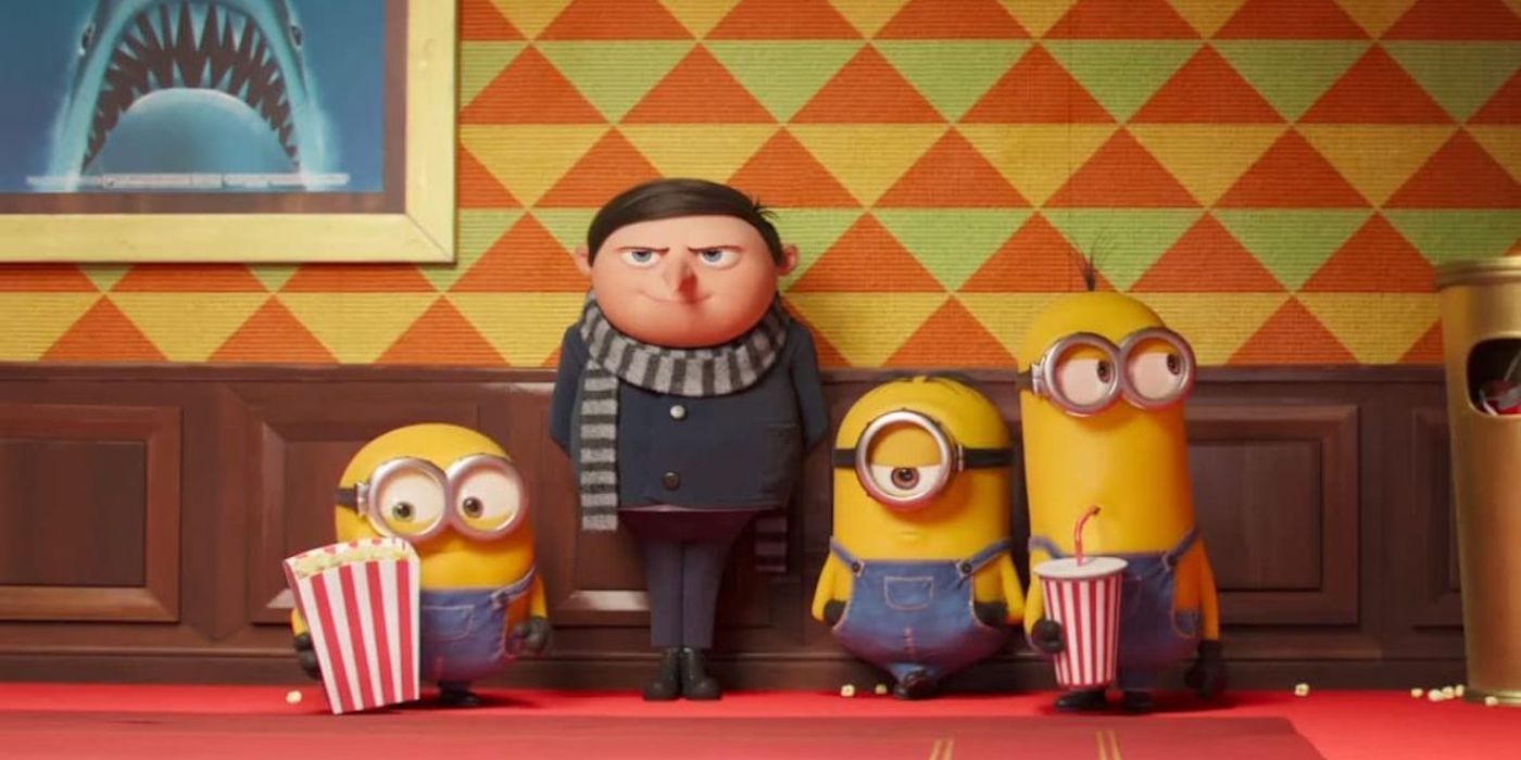 An image of young Gru and the 3 main minions