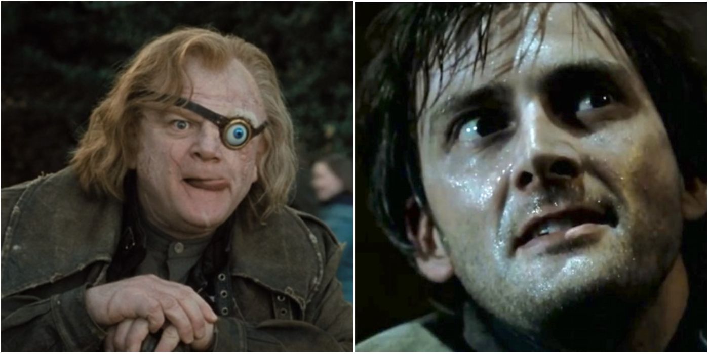 Mad-Eye Moody with tongue out, Barty Crouch Jr. after getting caught