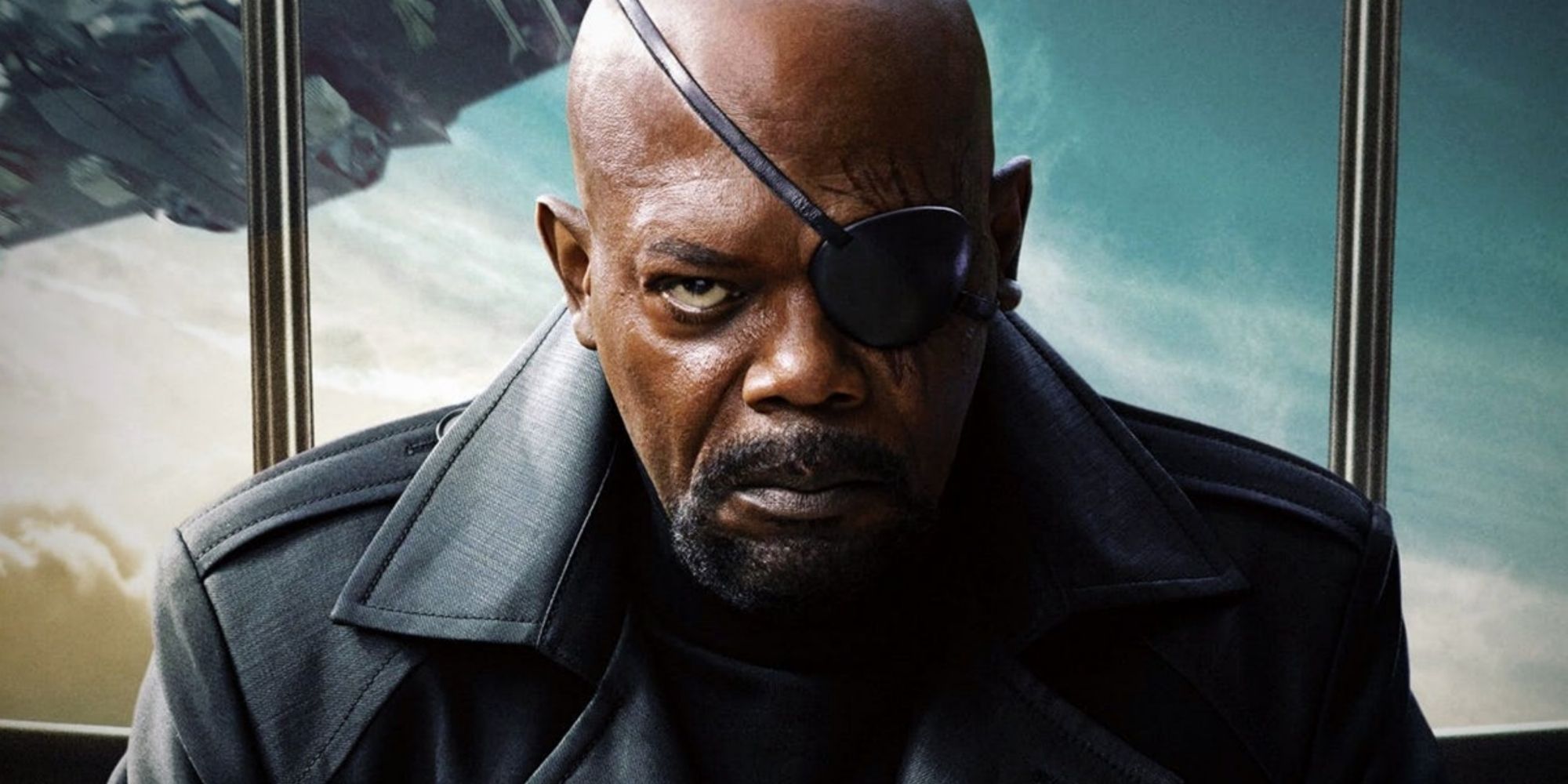 Nick Fury makes a solemn expression in Captain America: The Winter Soldier.