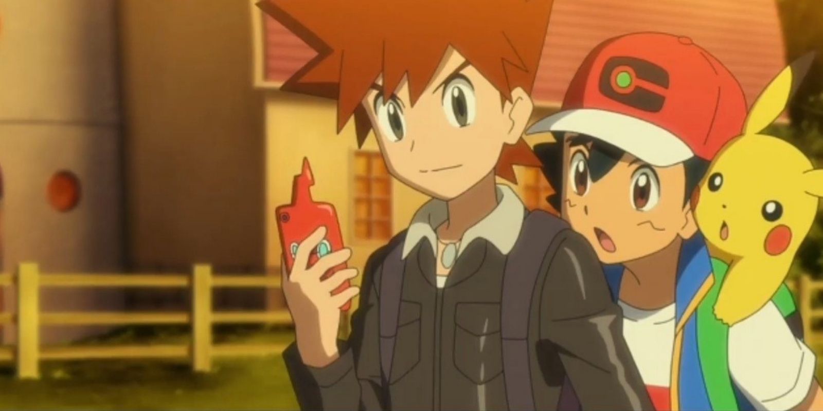 pokemon journeys ash satoshi looks at gary shigeru pokedex